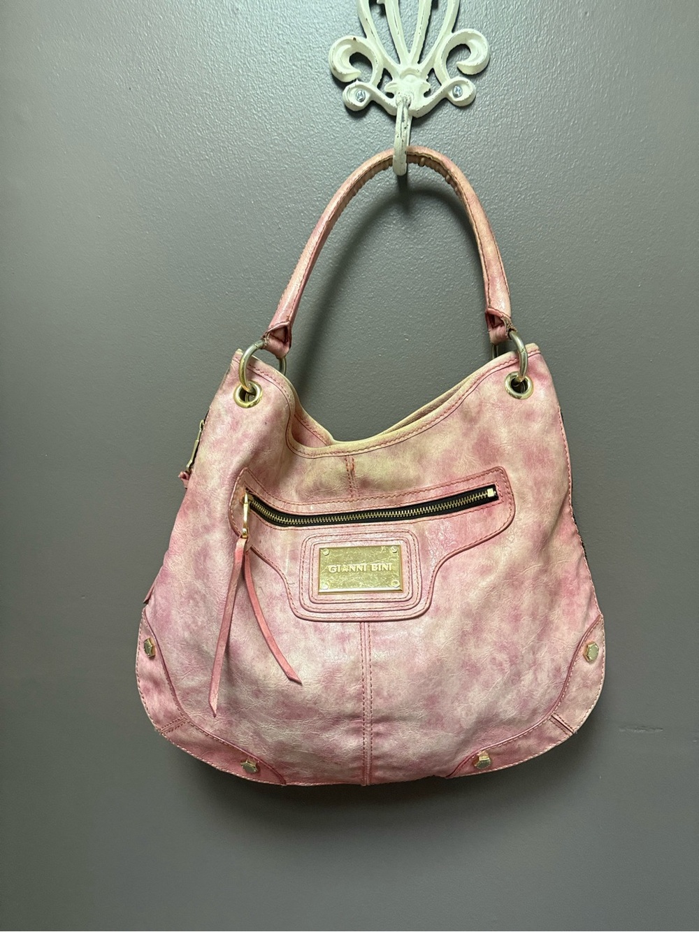Gianni Bini Distressed Pink Shoulder Hobo Bag
